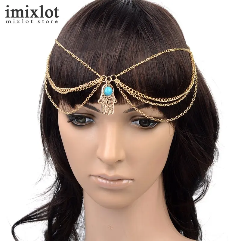 2style Vintage Head Chain Indian Hair Jewelry For Women Hamsa Hand