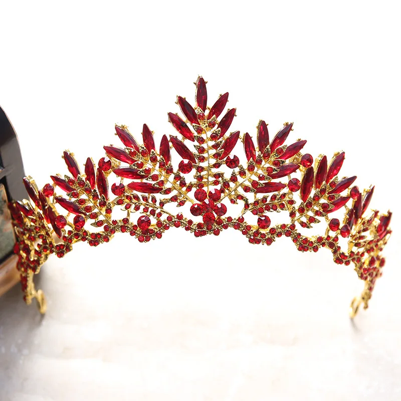KMVEXO Роскошные Красные Стразы свадебная тиара Корона Винтаж золото барокко кристалл диадема для повязка на голову для невесты Свадебные аксессуары для волос
