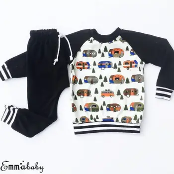 

2018 Autumn Baby Boy Long Sleeve Car Print Tops Long Pants Clothes Set Newborn Kids Baby Boy Outfit Set Tops+Long Pants Clothes