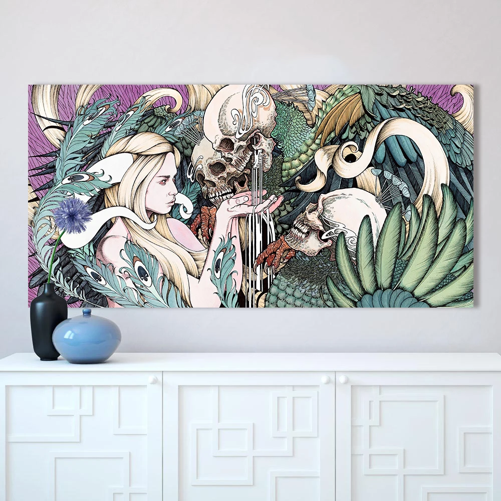 

Impressionist Fantastic Girls and Skull Canvas Art Home Decor for Living Room No Frame High Quality Painting Pictures
