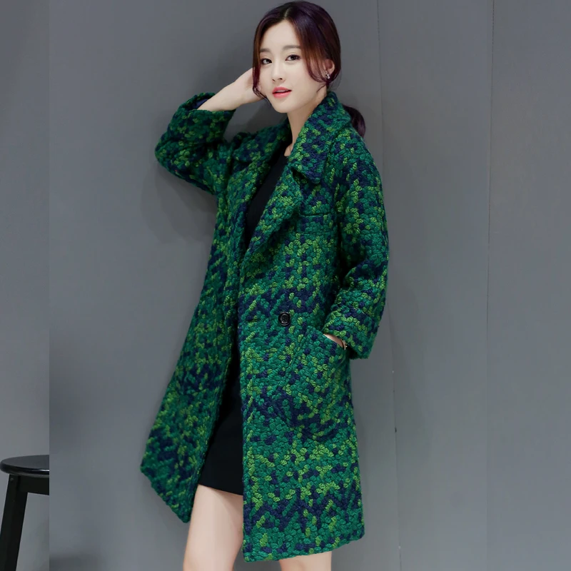 Женская Осенняя зимняя одежда шерстяное пальто женское зеленое клетчатое пальто