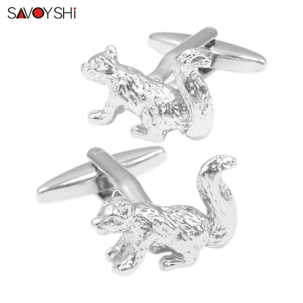 

SAVOYSHI Novelty Cufflinks for Mens Shirt Cuffs High Quality Funny Silver Squirrel Model Cuff links Brand Male Jewelry