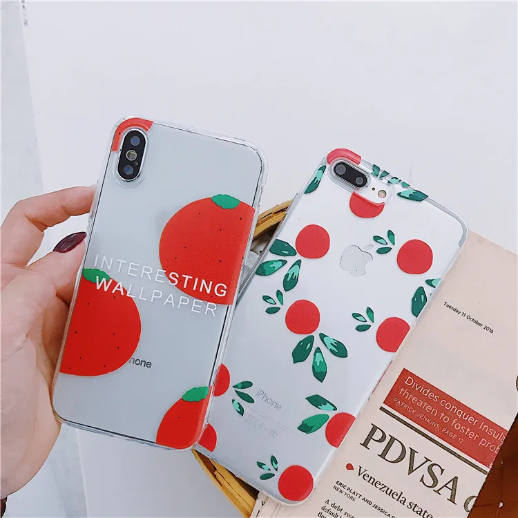 

Clear Phone Cover For Apple iPhone X 8 7 6S 6 Plus Case Persimmon Patterned Cute Fashion Case Soft TPU Back Cover Cases