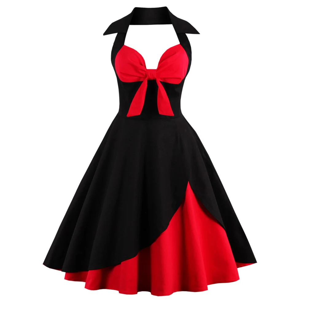 Wholesale 2017 New Summer Dress Halter Patchwork Vintage Dress Plus Size Party Casual Dress Feminino Rockabilly Plus Size Vestidos Buy Cheap 2017 New Summer Dress Halter Patchwork Vintage Dress Plus Size Party Casual Dress Feminino Rockabilly Plus Size Vestidos