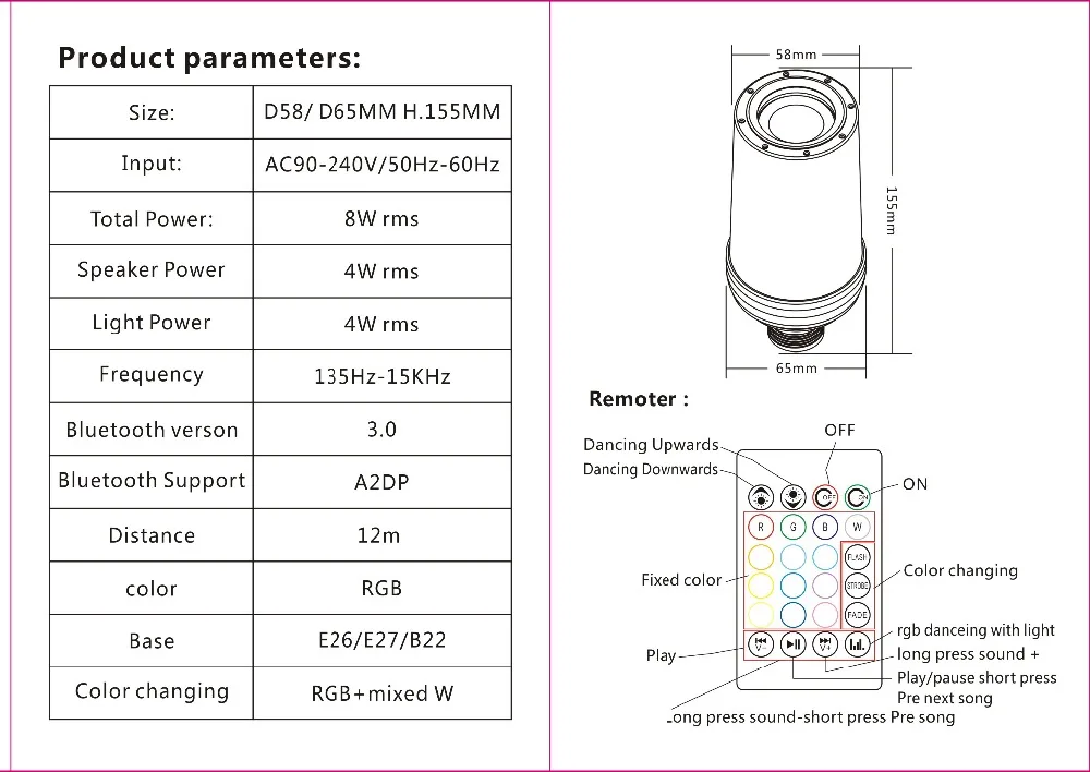 Перевернутый светильник Bluetooth светодиодный светильник Беспроводная лампочка с пламенным динамиком E26 E27 110 В 220 Вт 8 Вт музыкальный плеер с регулируемой яркостью пульт дистанционного управления