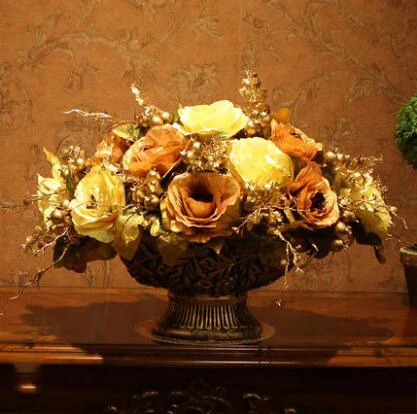 Европейская роскошная ваза+ набор искусственных цветов, украшение для рабочего стола, изделия из смолы, украшение розы в горшках, украшение для цветов, фигурки, искусство - Цвет: style4