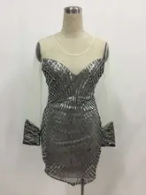 Hot fashion design 2017 Sequin mesh patchwork dress sexy party dress ladies silver bodycon dresses