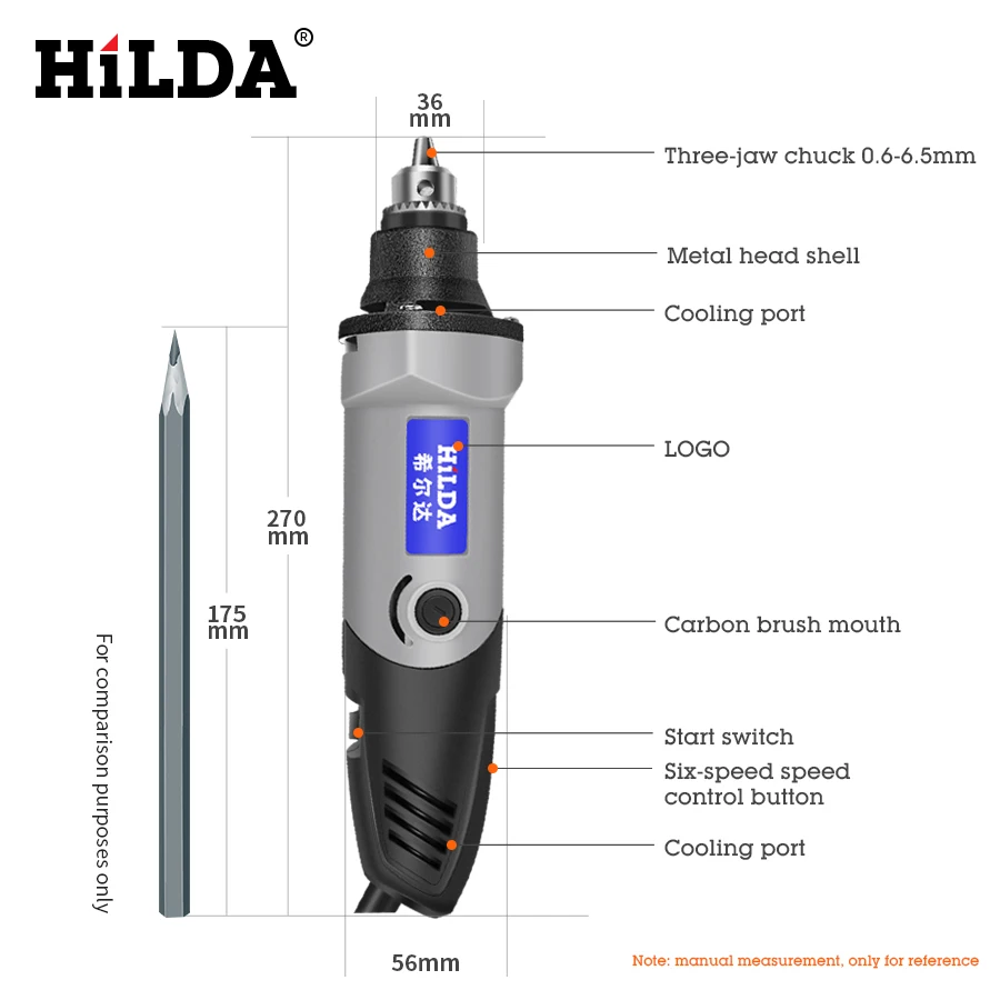 HILDA 400 Вт мини-электрическая дрель для Dremel, вращающиеся инструменты, шлифовальная машина с переменной скоростью, шлифовальный инструмент с гравировкой, аксессуары, мини-дрель