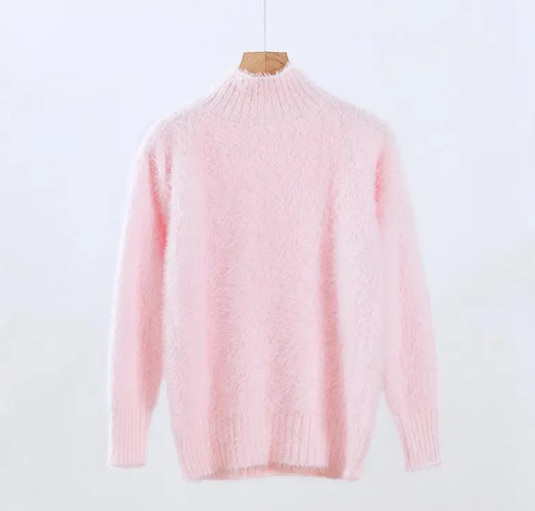 Ceny 2019 kobiet moherowy sweter z dzianiny półgolf luźny nadwymiarowy sweter moherowy Knitting wygodne swetry