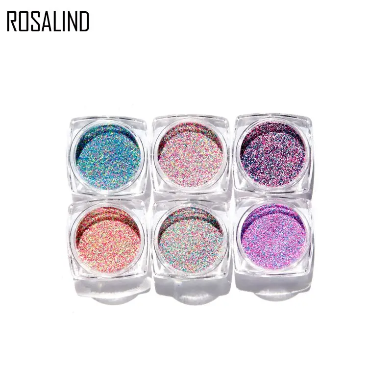 Цветной порошок для ногтей Rosalind 6 цветов блеск дизайна акриловый Хромовый