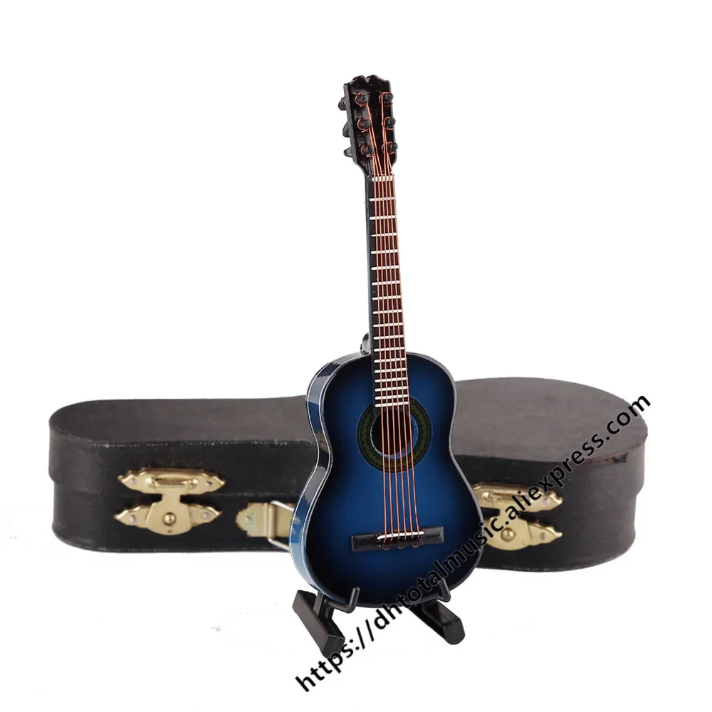 Персонализированные миниатюрные скрипки гитары модель реплики с подставкой и чехол мини музыкальный инструмент украшения Рождество - Цвет: Classic Guitar-13cm