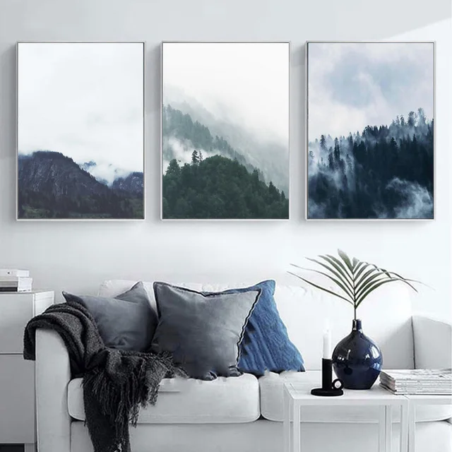 

Landscape Foggy Fores Wall Picture Modern Art Watercolor Canvas Prints Poster Home Decor Painting For Living Room No Framed