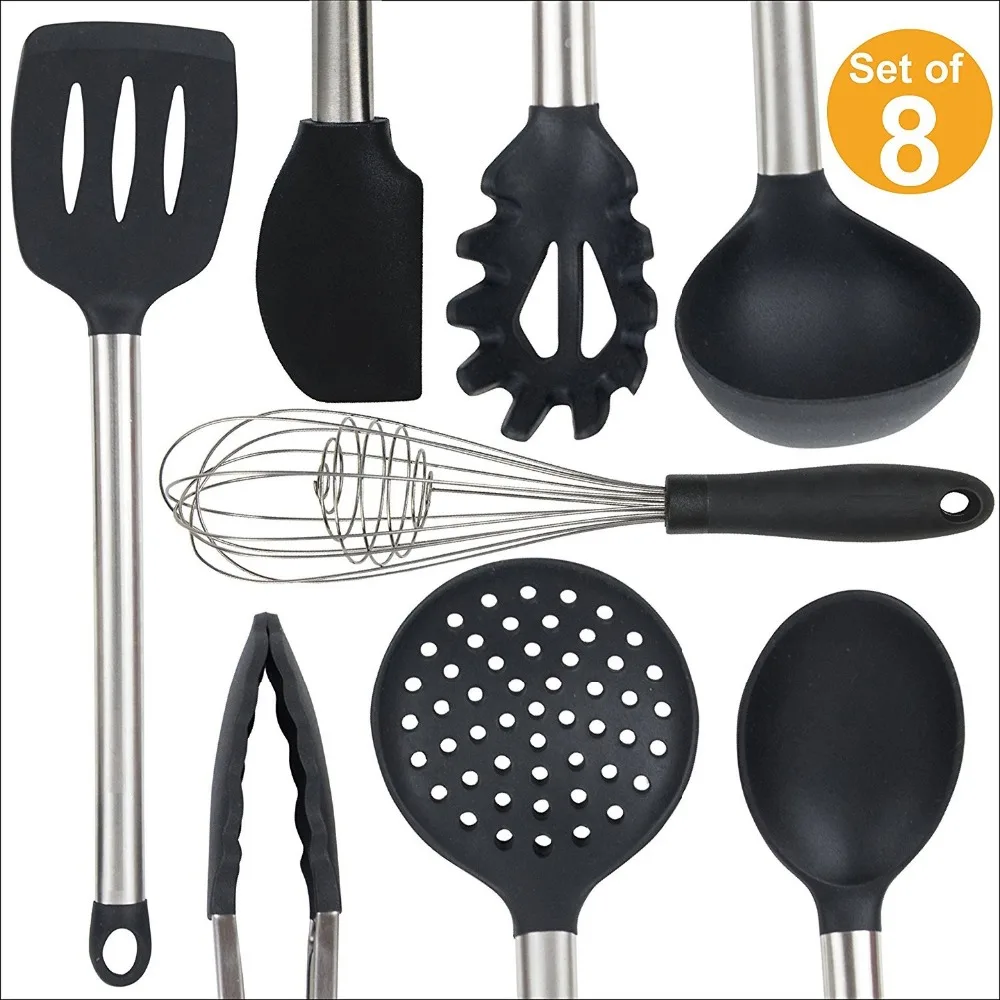 Cooking Utensils With Nonstick Silicone & Stainless Steel-serving