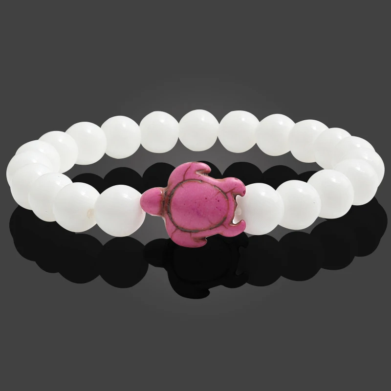 

High Quality Rose Red Natural Stone Tortoise Turtle Bracelets Women Men Couple Distance White Stone Chain Strand Jewelry Gifts