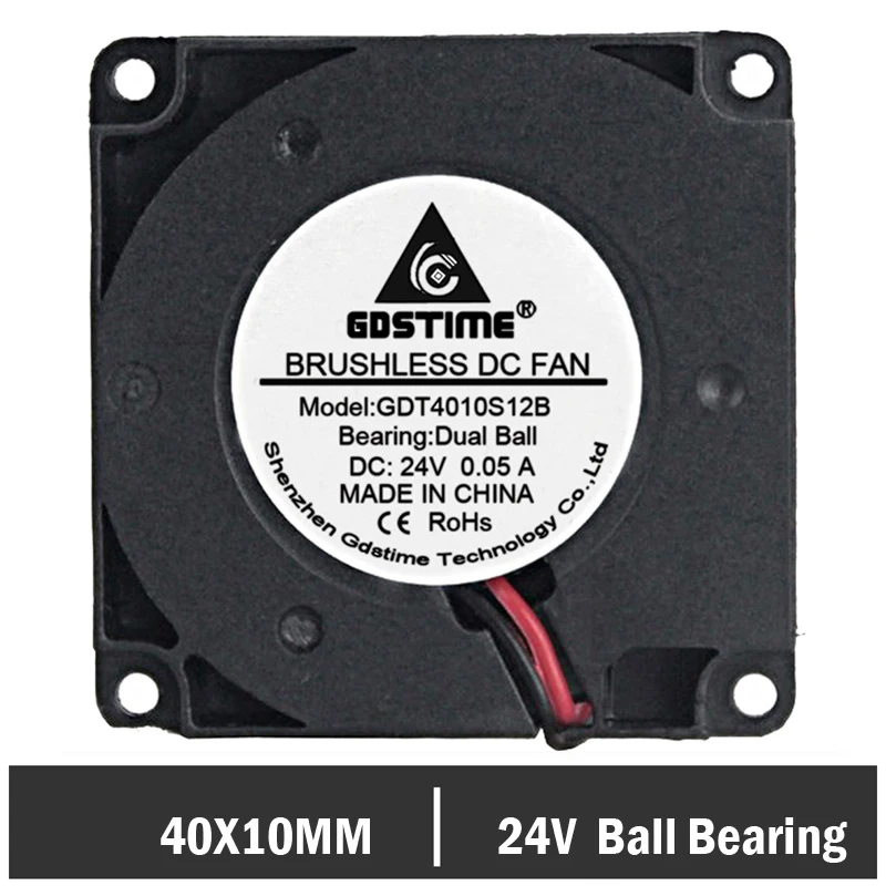 

Gdstime 40mm x 10mm DC 24V 2 Pin 4010 Ball Bearing Brushless Cooling Cooler Small Mini Blower Fan