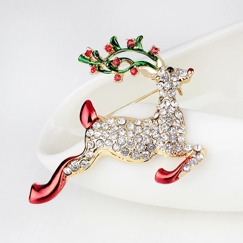 Fashion Upscale Women Deer Shape Brooches Corsage Christmas Gifts Fashion Fine Women Crystal Brooch Jewelry Accessories