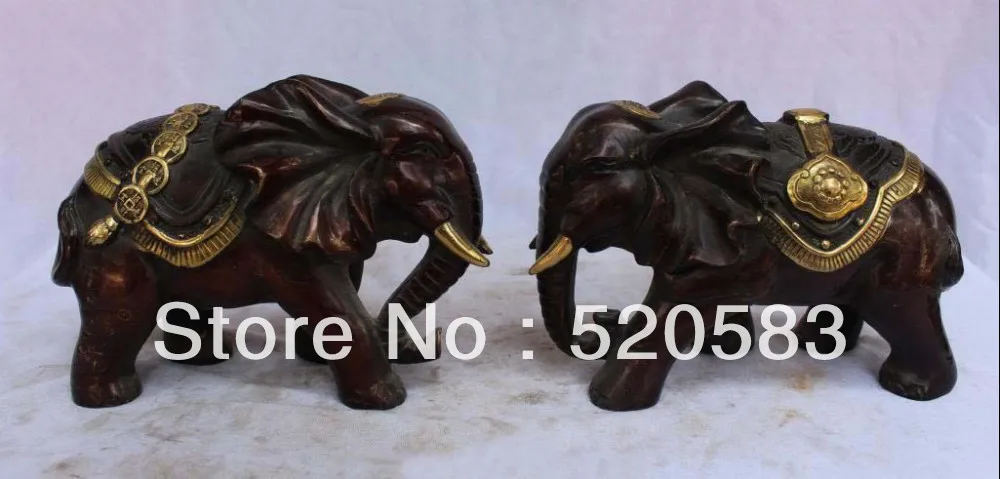 

8" Chinese Bronze Gilt Wealth Animal Auspicious Elephant Heffalump Pair Statue