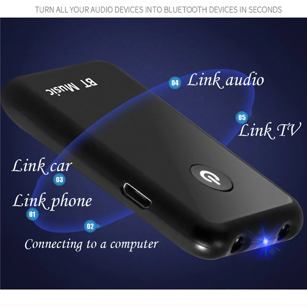 Беспроводной 2в1 Bluetooth Отправитель 3,5 мм стерео Беспроводная Музыка, аудио, Bluetooth v4.2адаптер для ТВ/DVD/Mp3/PC 25