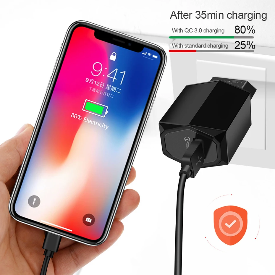 QC3.0 Fast Charger Adapter for iPhone Xiaomi Samsung Quick EU Chargers Battery Power Supply with Type-c Micro USB Charging Cable