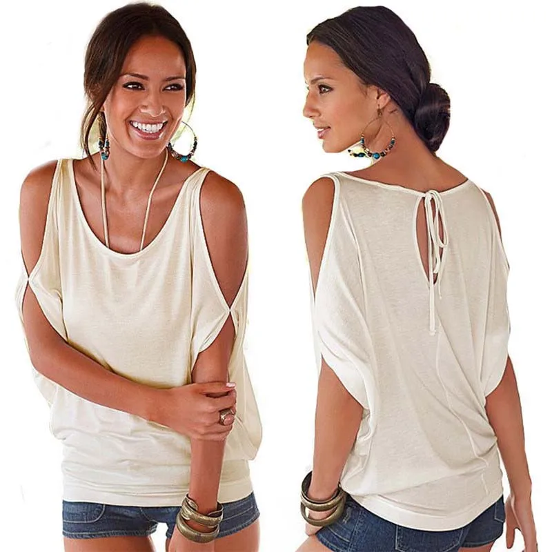 

2017 New Summer Women T-shirt Round Neck Batwing Half Sleeve Solid Tees Casual Off Shoulder Beach Tunic Chemise Femme Tops XXL