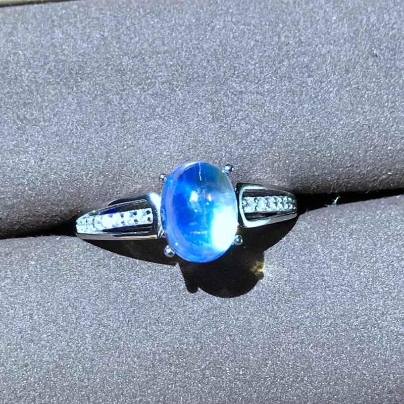 

Almei Natural Moonstone Rings for Women, 925 Sterling Silver Fine Jewelry, 6*8mm Gemstone with Velvet Box Certificate FJ254
