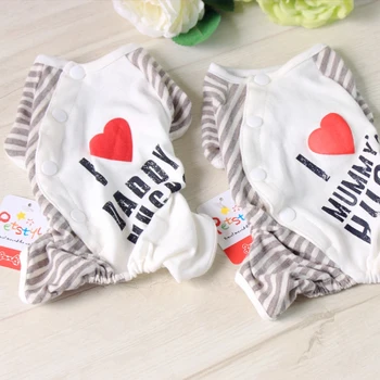 

Striped Love Print Dog Cat Pajamas Petstyle Summer 100% Cotton Clothing For Dogs Chihuahua Teddy Pet Puppy Cat Dog Clothes