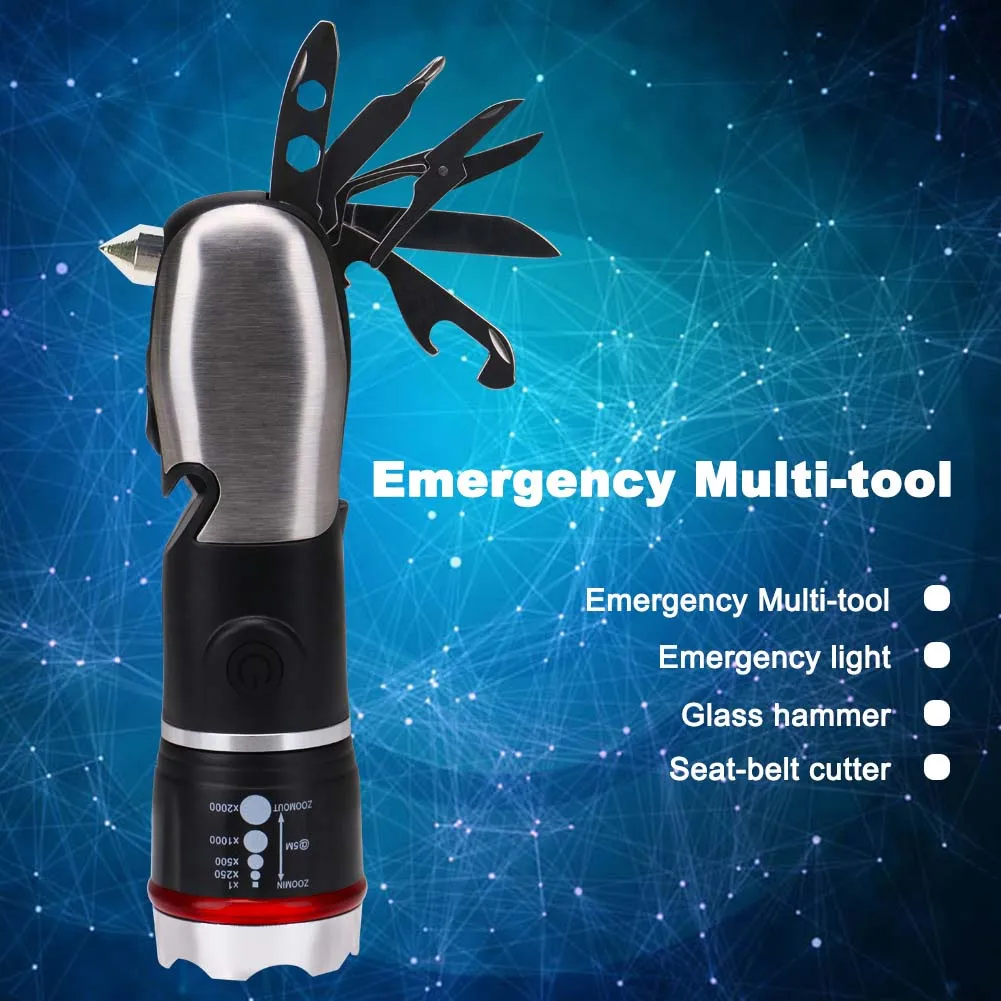 

LED Flashlight Torch Multifunction Mini With Home Tool Scissors Breaker Opener Wrench Cutter HVR88