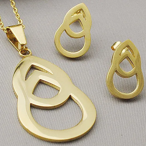 

GOKADIMA Women Small Earring/Necklace Set Hollowing Gold-Color Stainless Steel Jewelry Wholesale bijioux WTS345
