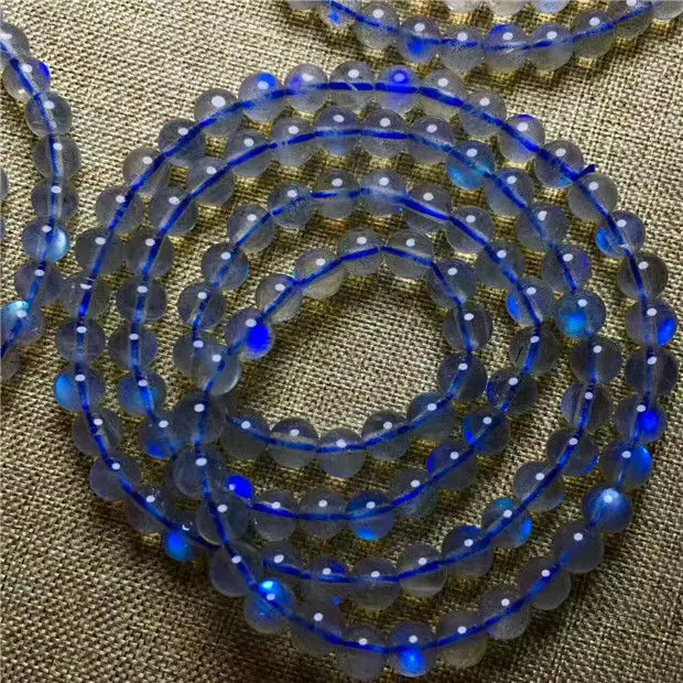 

3rows Genuine Natural Moonstone Blue Light Gemstone Beads Bracelet AAA 5.5mm