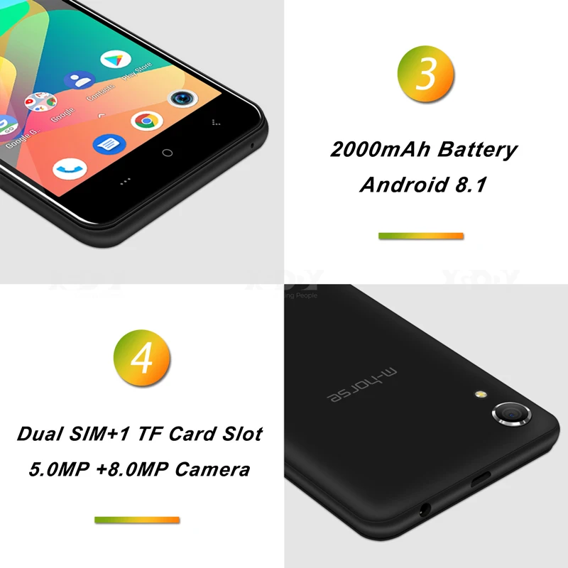 M-HORSE M1 Смартфон Android 8,1 18:9 5 дюймов мобильный телефон 1 ГБ 8 ГБ MT6580 четырехъядерный 3g Dual Sim 5MP 8MP камера мобильный телефон 2000 мАч