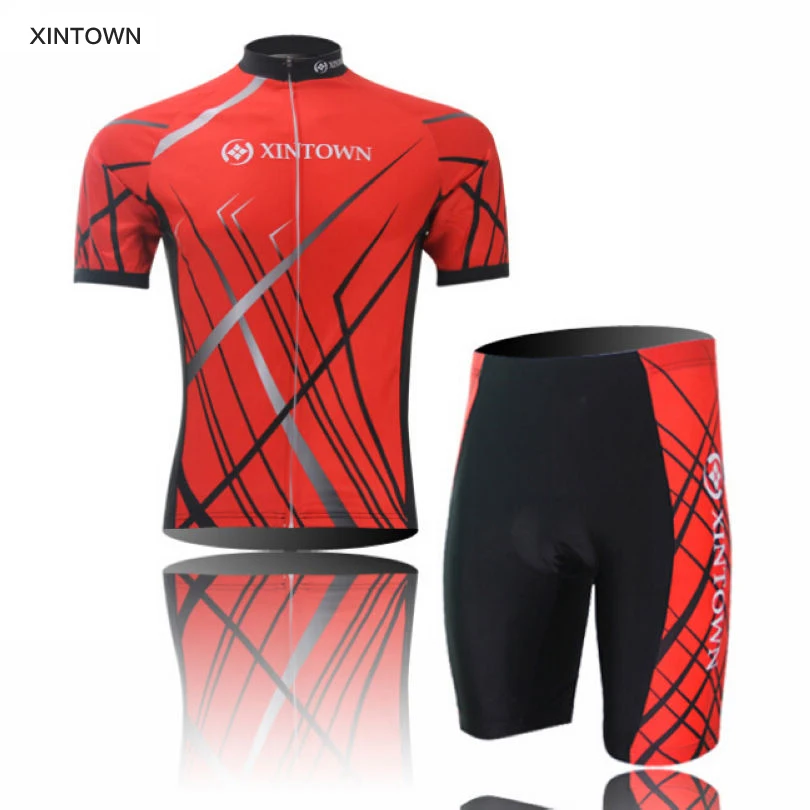 XINTOWN мужская красная Ropa Ciclismo Спорт на открытом воздухе короткая велосипедная майка с рукавами Велоспорт велосипед+ комбинезон шорты наборы - Цвет: Jersey shorts Set