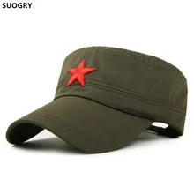 SUOGRY Askeri Kap Kırmızı Yıldız işlenmiş şapka Askeri Şapka Ordu Yeşil Düz Şapka Erkekler Kadınlar için Vintage Kemik Erkek Kadın Ordu güneş Ha(China)
