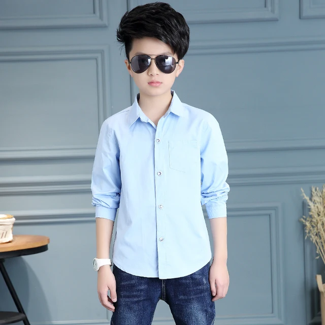 White Button Boys Shirts for School 2018 Full Sleeve Turn down Boys