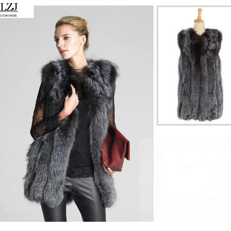 LZJ High quality Fur Vest coat Luxury Faux Fox Warm Women