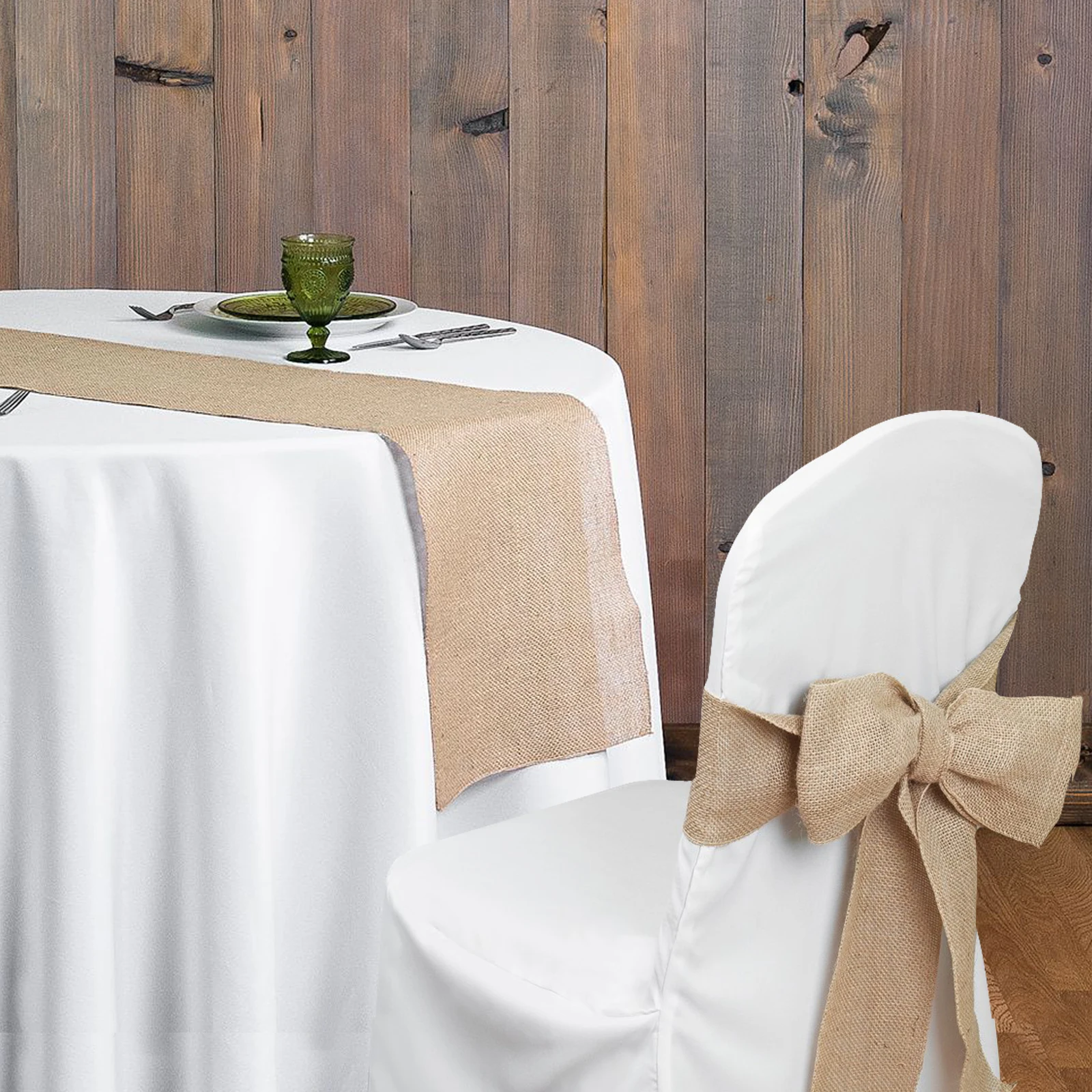 

Rustic theme Wedding Banquet Home Decoration Burlap Chair Sashes jute Tie Bow burlap table runner Burlap Lace Tableware Pouch