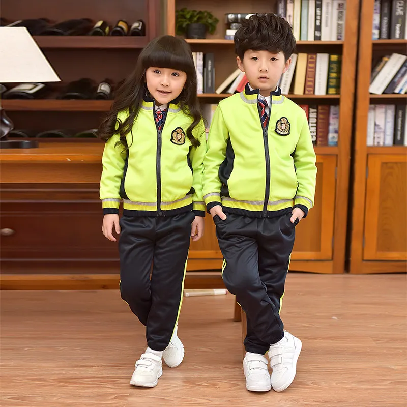 Для девочек Комплекты одежды для мальчиков теплое пальто и брюки спортивный костюм футболки для подростков хлопковый комплект спортивной одежды для девочек школьная Униформа детский спортивный костюм От 3 до 10 лет - Цвет: Зеленый