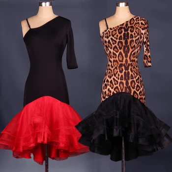 

New Adult Latin dance costumes sexy senior spandex single sleeves latin dance dress for women latin dance competition dresses