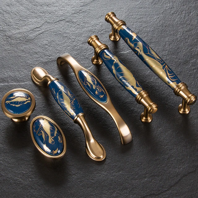 Navy blue/Ceramic Door Handles European Antique Furniture Handles