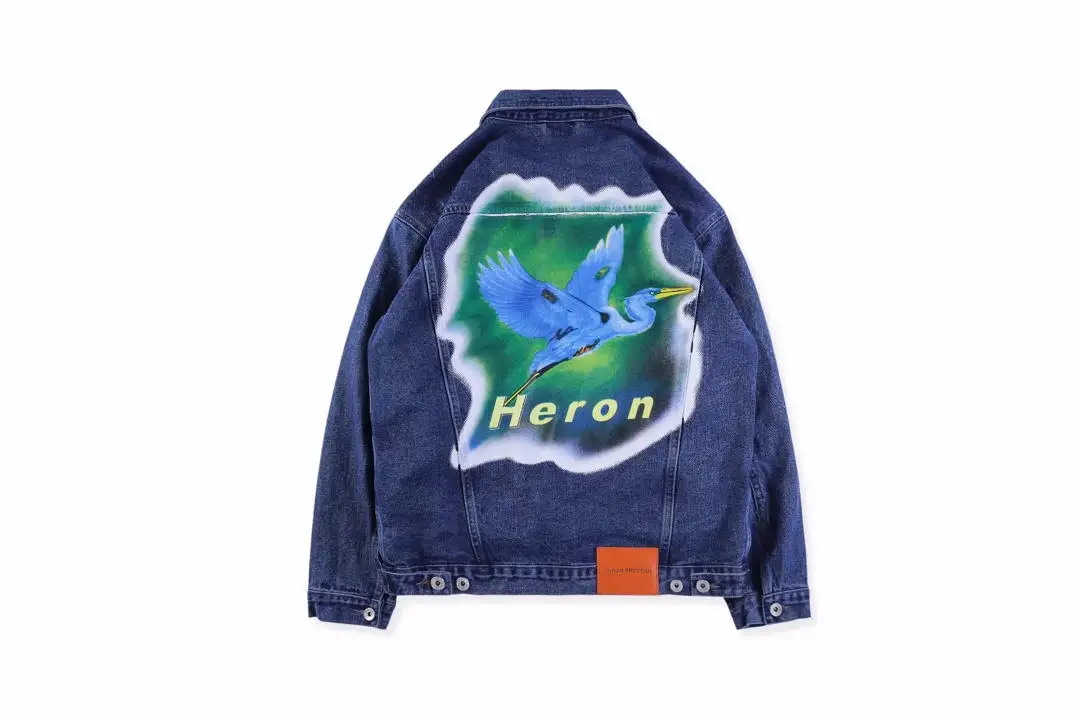 

19SS Top Version 1:1 New Heron Preston Jacket Blue Flying Crane High Street Heron Preston Jean Jackets Heron Preston Jacket