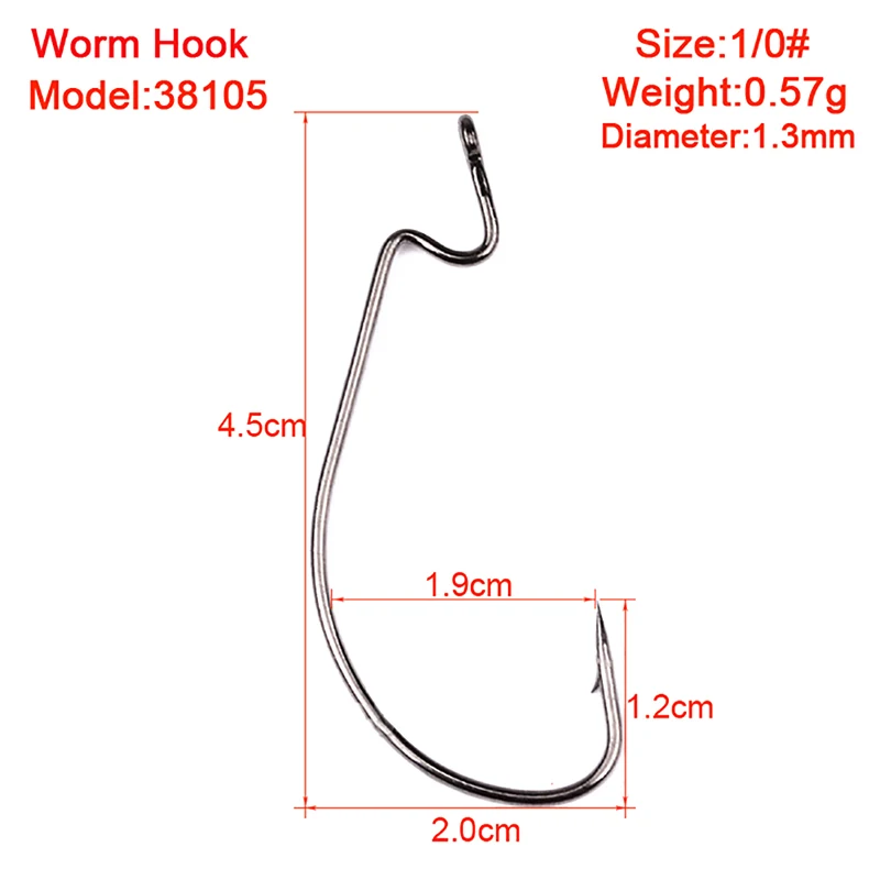 50PCS L Fishing Hook 1/0-5/0#  Wide Gap Worm Hook Big Fish Hook Bass Stainless Stee