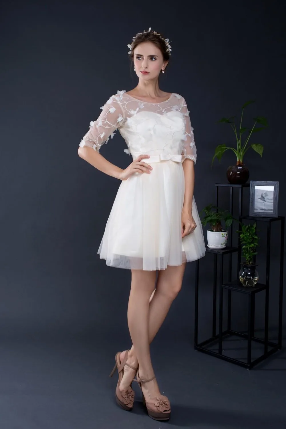 Real Picture Cheap Stcok Short Bridesmaid Dresses Half Sleeve A Line Lace Up Back Gowns Maid of Honor | Свадьбы и торжества