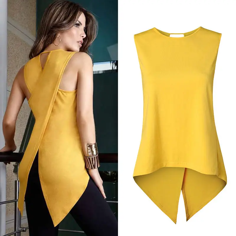 

Newest Fashion Women Sleeveless Clothes Shirt Ladies Casual Summer Blouse Shirts Solid O-Neck Clothing