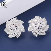 GODKI 24 мм элегантный колеса серьги-гвоздики в форме цветка для Для женщин обручальные кольца Цирконий coloumbia в европейском стиле вечерние серьги Модные Jewelry2018