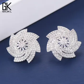 

GODKI 24mm Elegant Wheel Flower Stud Earring For Women Wedding Cubic Zirconia Coloumbia Europe Party Earring Fashion Jewelry2018