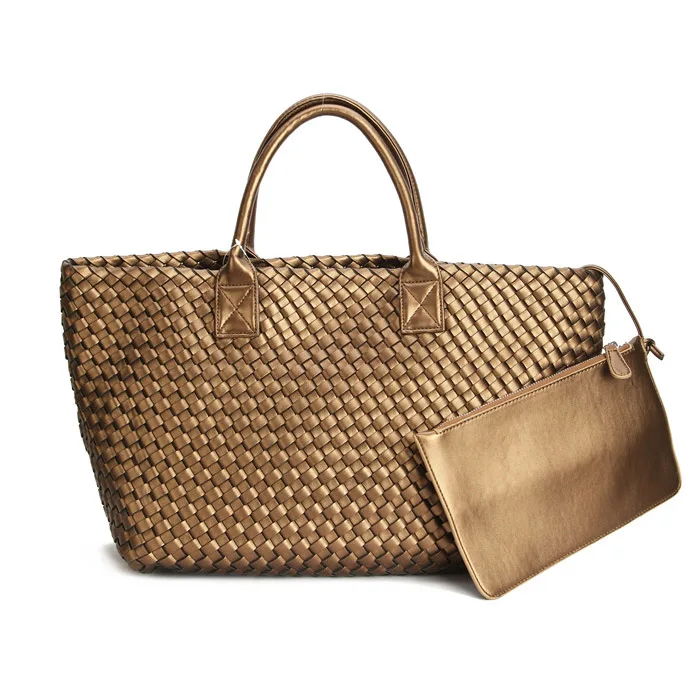 Модная Роскошная Высококачественная тканая сумка-тоут из искусственной кожи высокого качества, сумки ярких цветов, женские сумки на плечо, большая сумка-кошелек - Цвет: Bronze