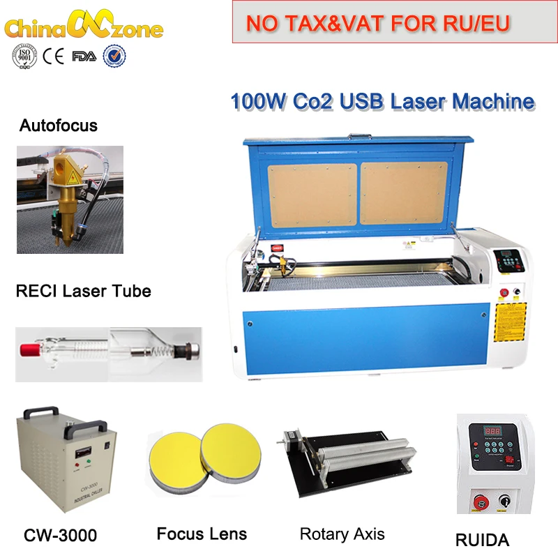 

cnc Laser cutter engraver RECI Tube 1040 100W Co2 Laser Cutter machine Auto-Focus USB System Laser Cutter acrylic Chiller