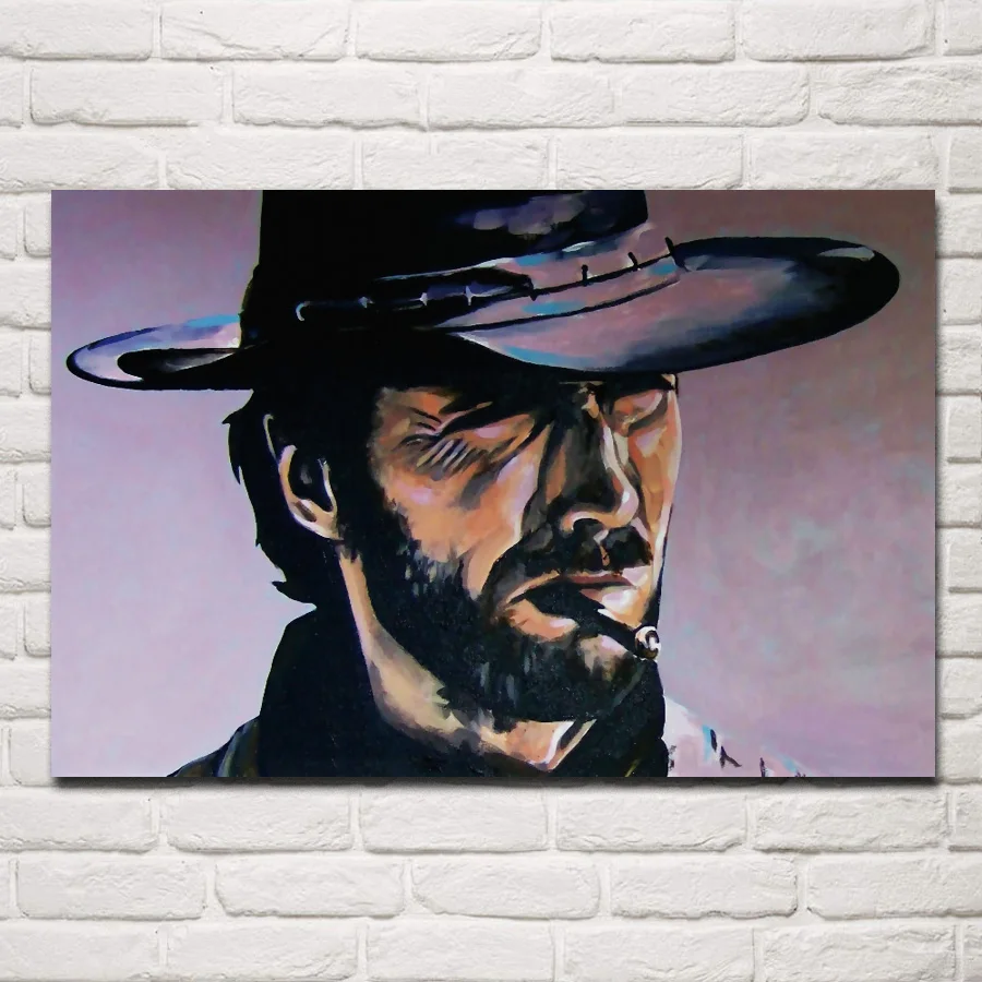 

Clint western cowboy style portrait Living room home wall art decor wood frame fabric posters EX026