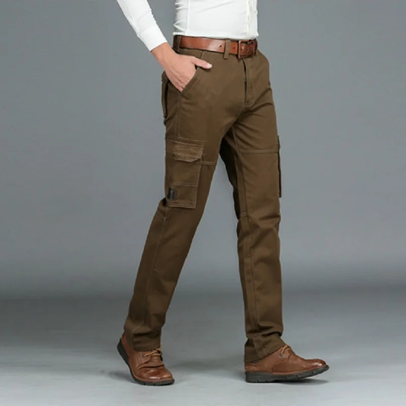 Kaufen Fleece Warme Winter Cargo Hosen männer Casual Lose Multi tasche Männlichen 2019 Military Armee Stil Grün Khaki Hosen Größe 44 42 40