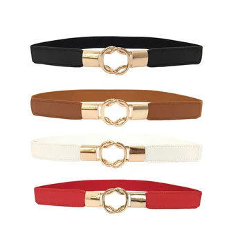 

15PCS/LOT SINGYOU Women Fashion Elastic Waistband Metal Circle Buckle Thin Women Belts Strap Red Black Brown White