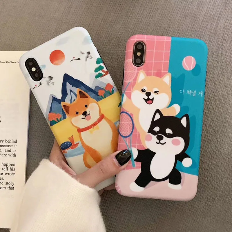 

Japanese Style Cute Shiba Inu Corgi Ukiyo Painted Landscape IMD Soft Phone Case for iPhone 6 6S 7 8 Plus X XS XR XS MAX Cover
